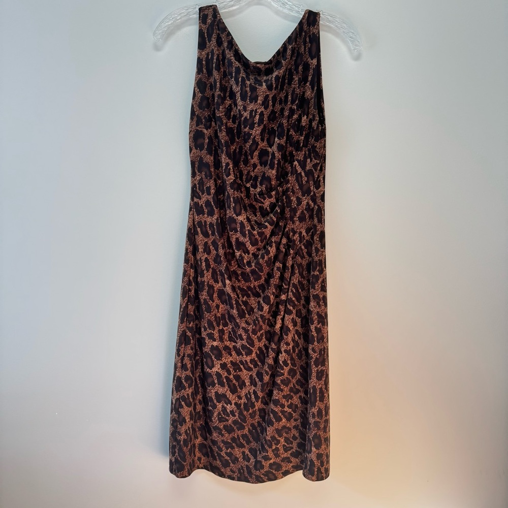 Lauren Ralph Lauren Leopard Print Boatneck Sleeveless Ruched Waist Dress‎ Sz 6